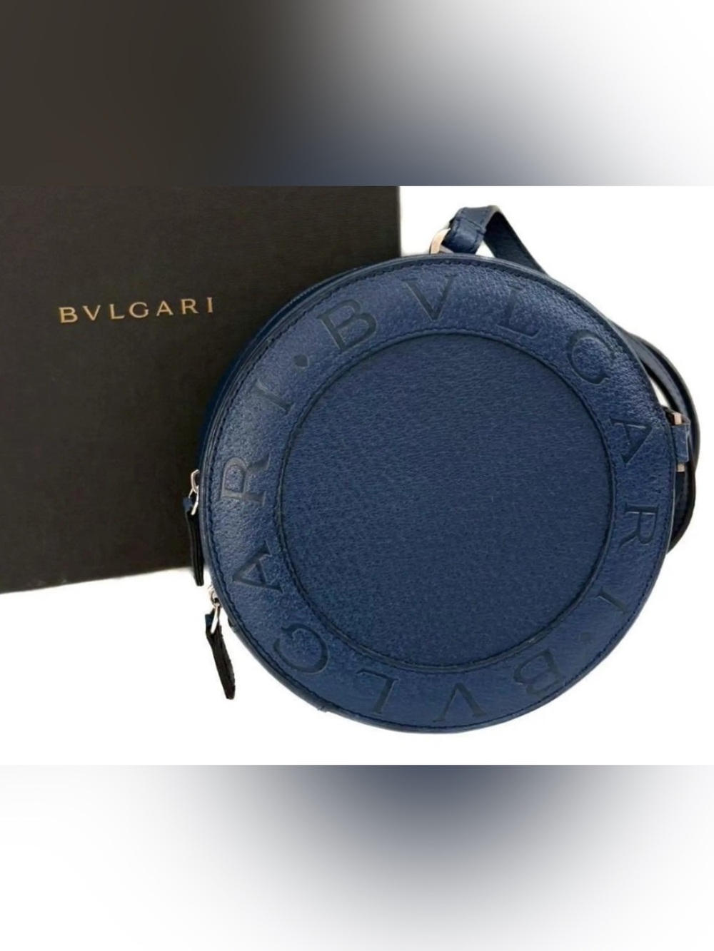 Bulgari Deep Blue Round Leather crossbody Bag  .